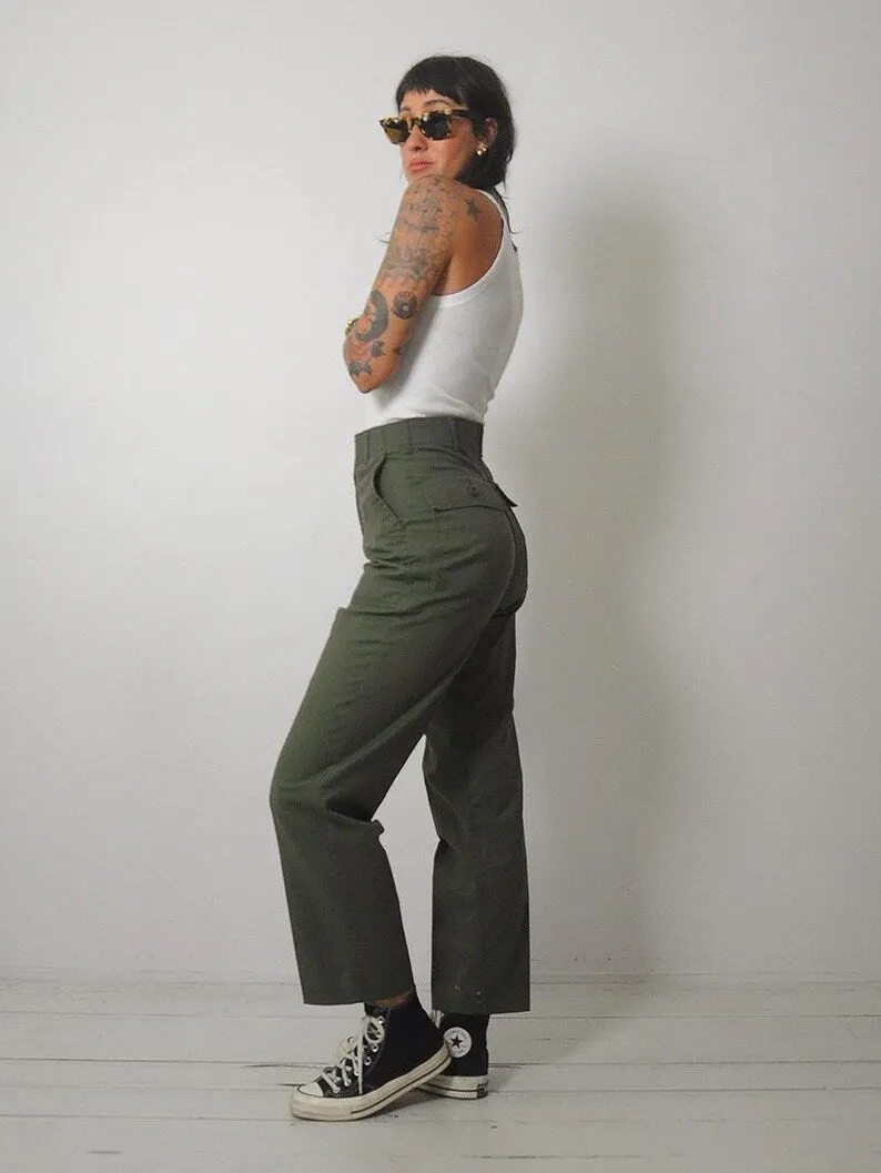 1980's OD Military Utility Trousers 28" waist