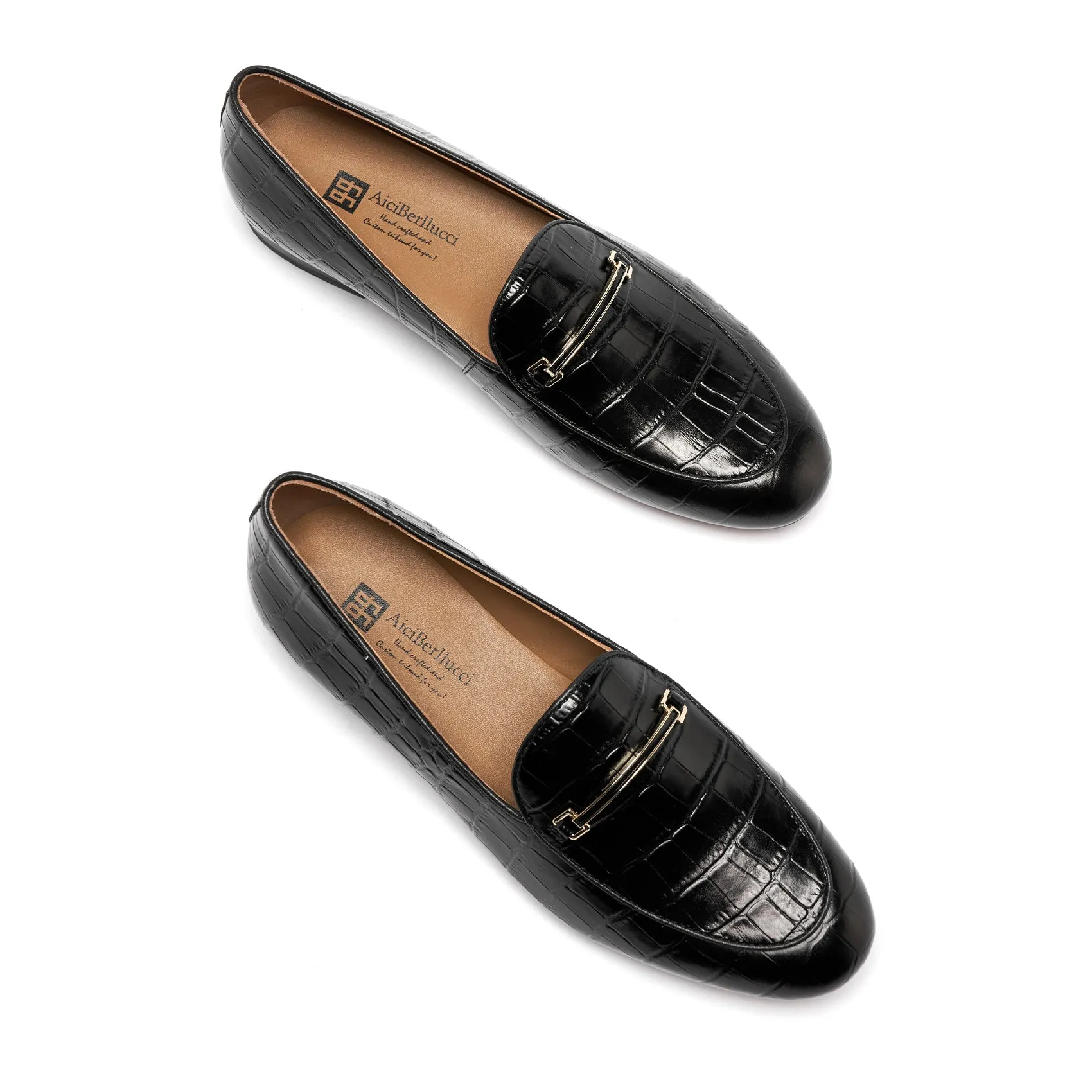 AiciBerllucci  Black Leather & Sheepskin lining- Prime-Women's Leather Loafer- Sleek Loafers Slip on Shoes-Casual Flat Shoes