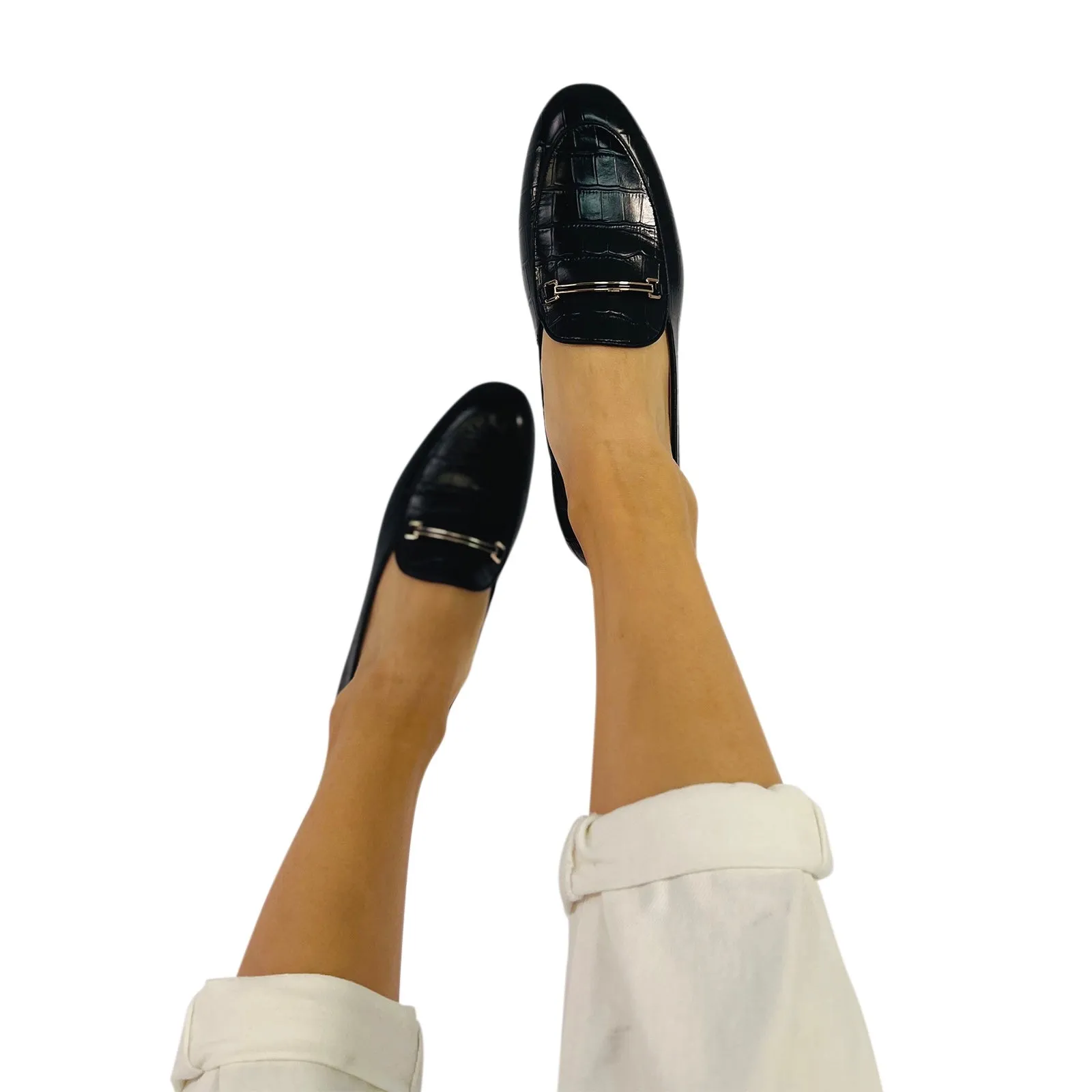 AiciBerllucci  Black Leather & Sheepskin lining- Prime-Women's Leather Loafer- Sleek Loafers Slip on Shoes-Casual Flat Shoes