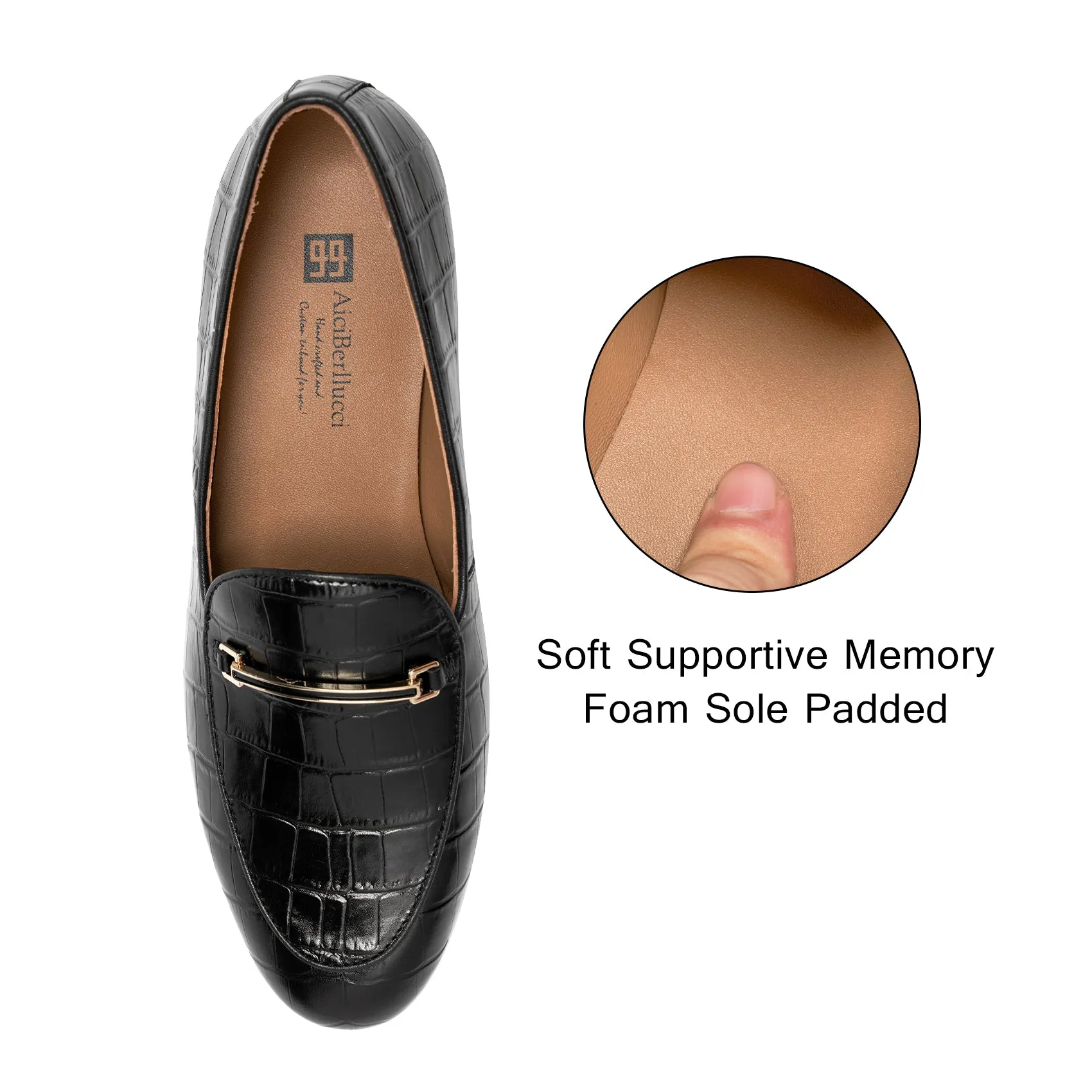 AiciBerllucci  Black Leather & Sheepskin lining- Prime-Women's Leather Loafer- Sleek Loafers Slip on Shoes-Casual Flat Shoes