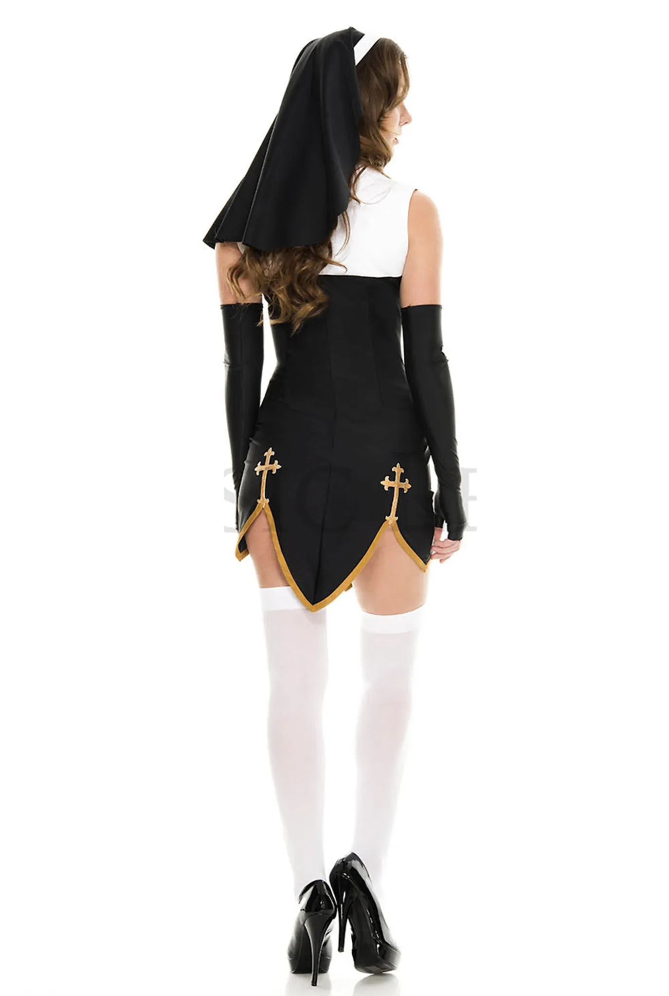 Bad Habit Nun Costume Set – Black Dress, Cross Accents, Habit & Accessories