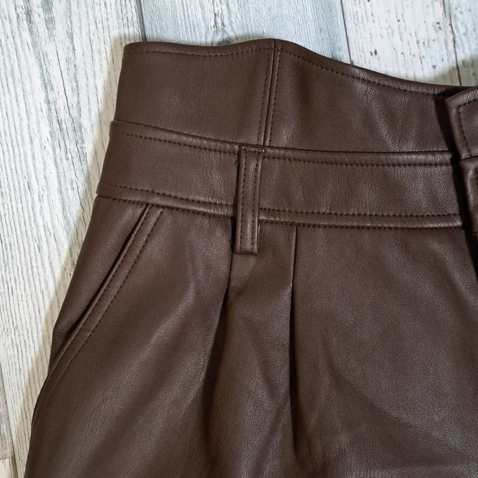 Bar III Faux-Leather Cuffed Shorts Rare Wood XL