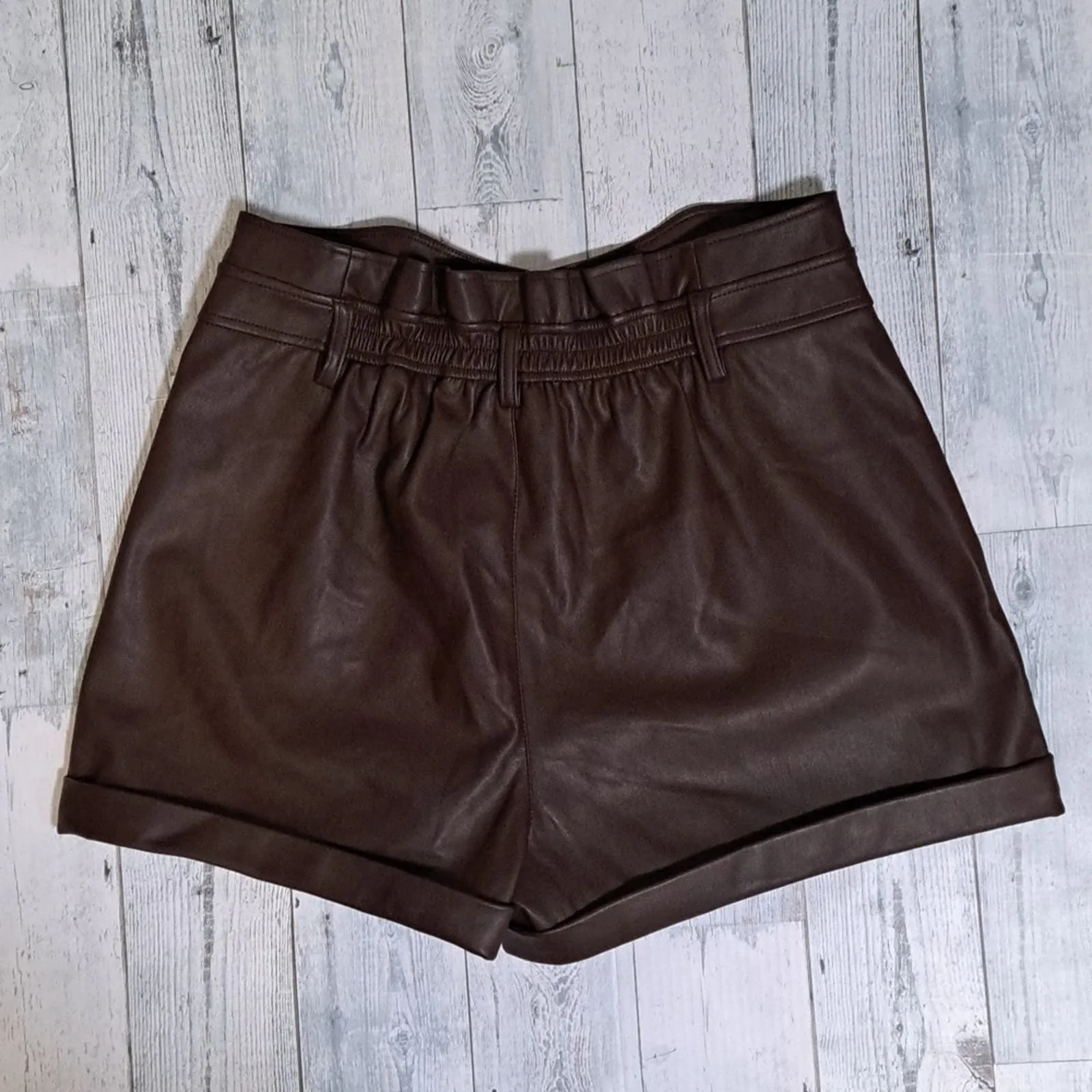 Bar III Faux-Leather Cuffed Shorts Rare Wood XL