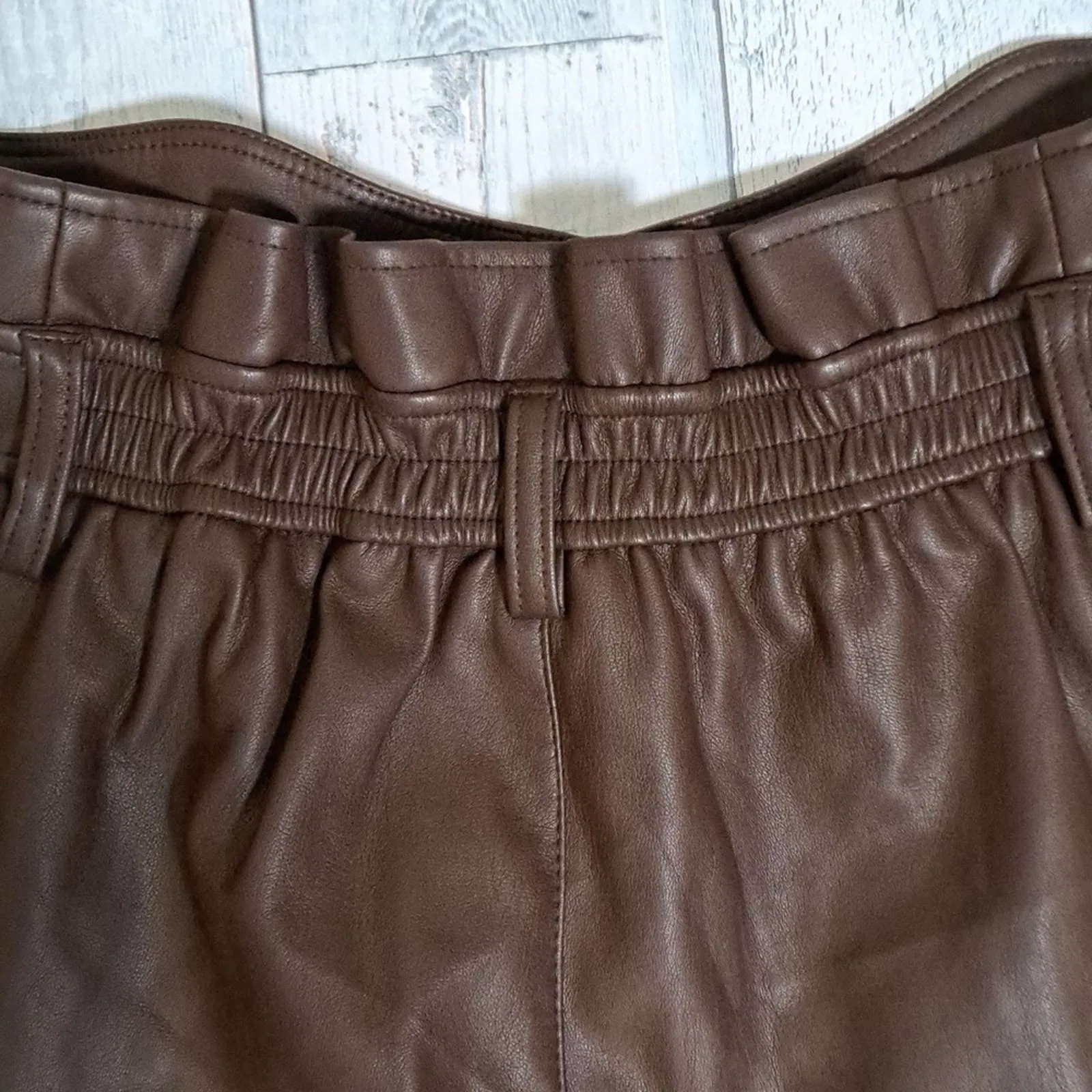 Bar III Faux-Leather Cuffed Shorts Rare Wood XL