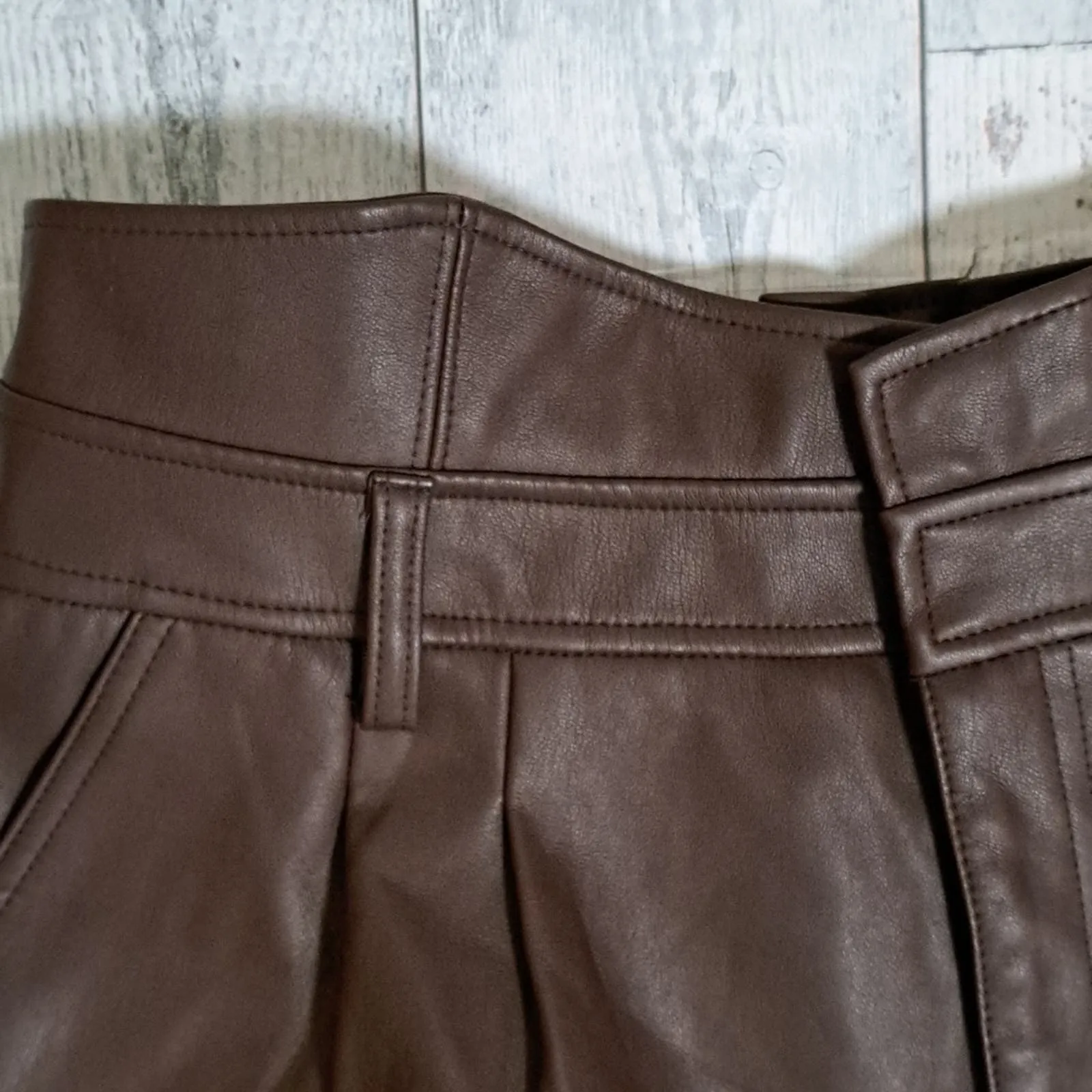 Bar III Faux-Leather Cuffed Shorts Rare Wood XL