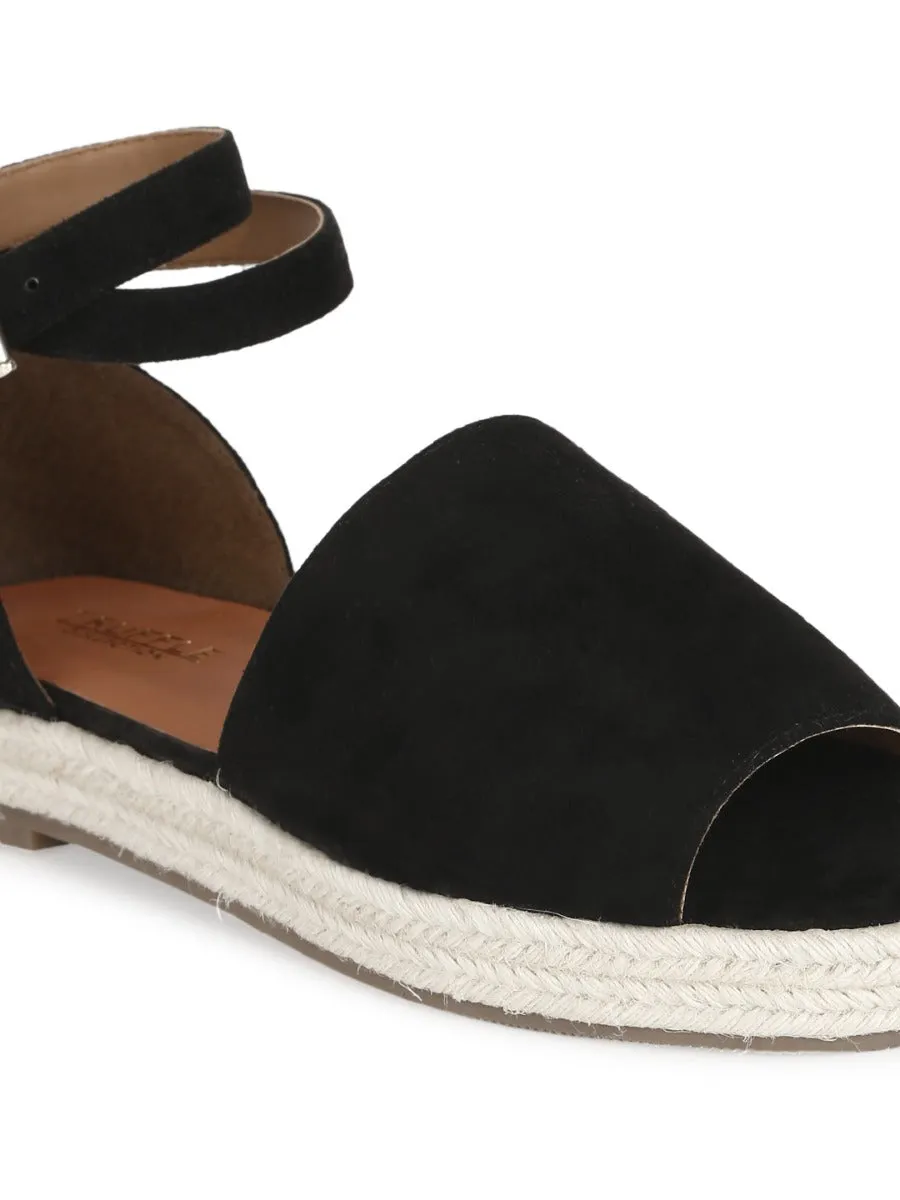 Black Micro Wide Strap Jute Espadrilles