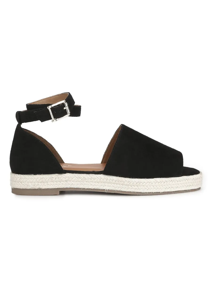 Black Micro Wide Strap Jute Espadrilles