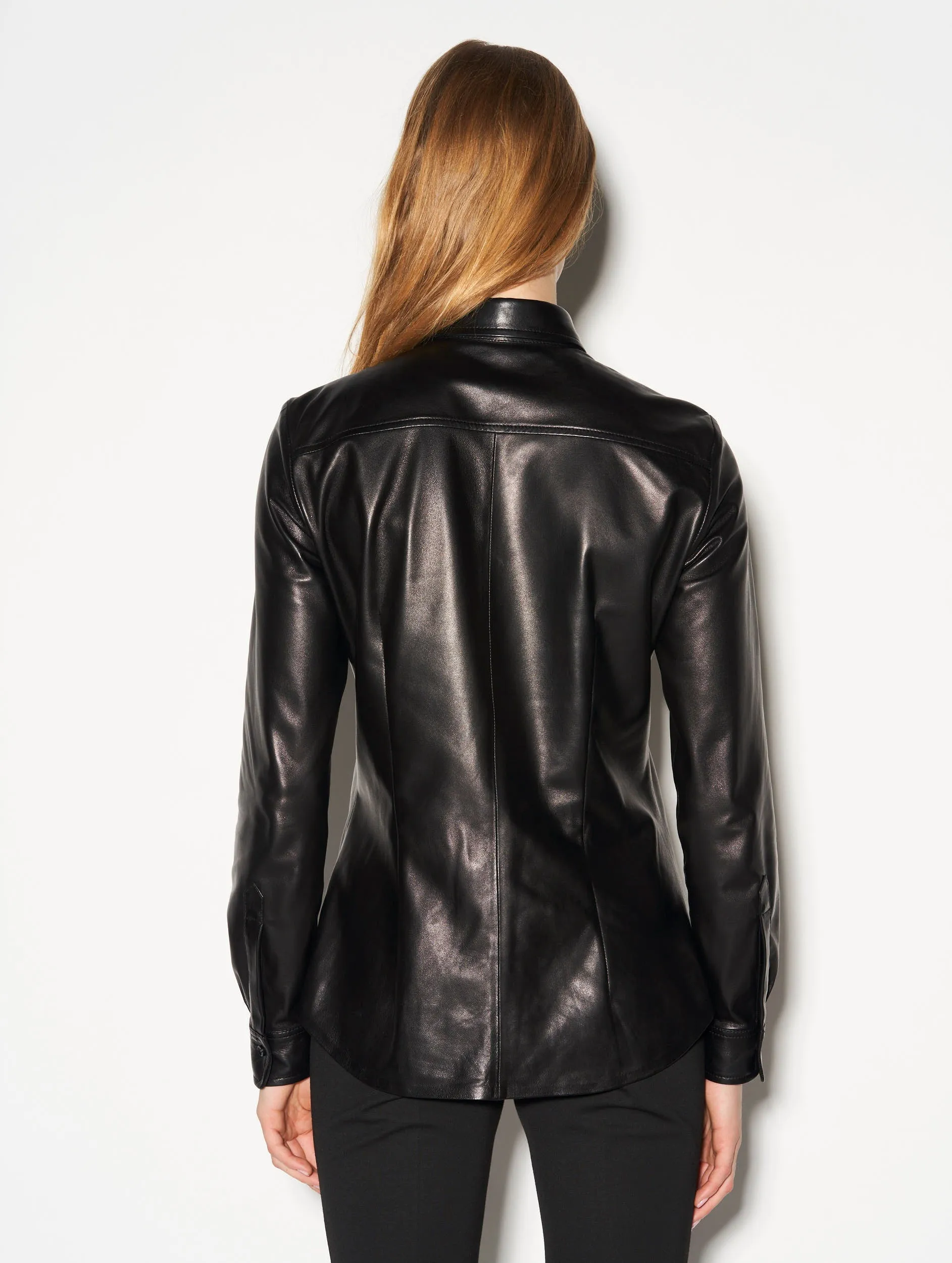 Black plongé leather fitted shirt