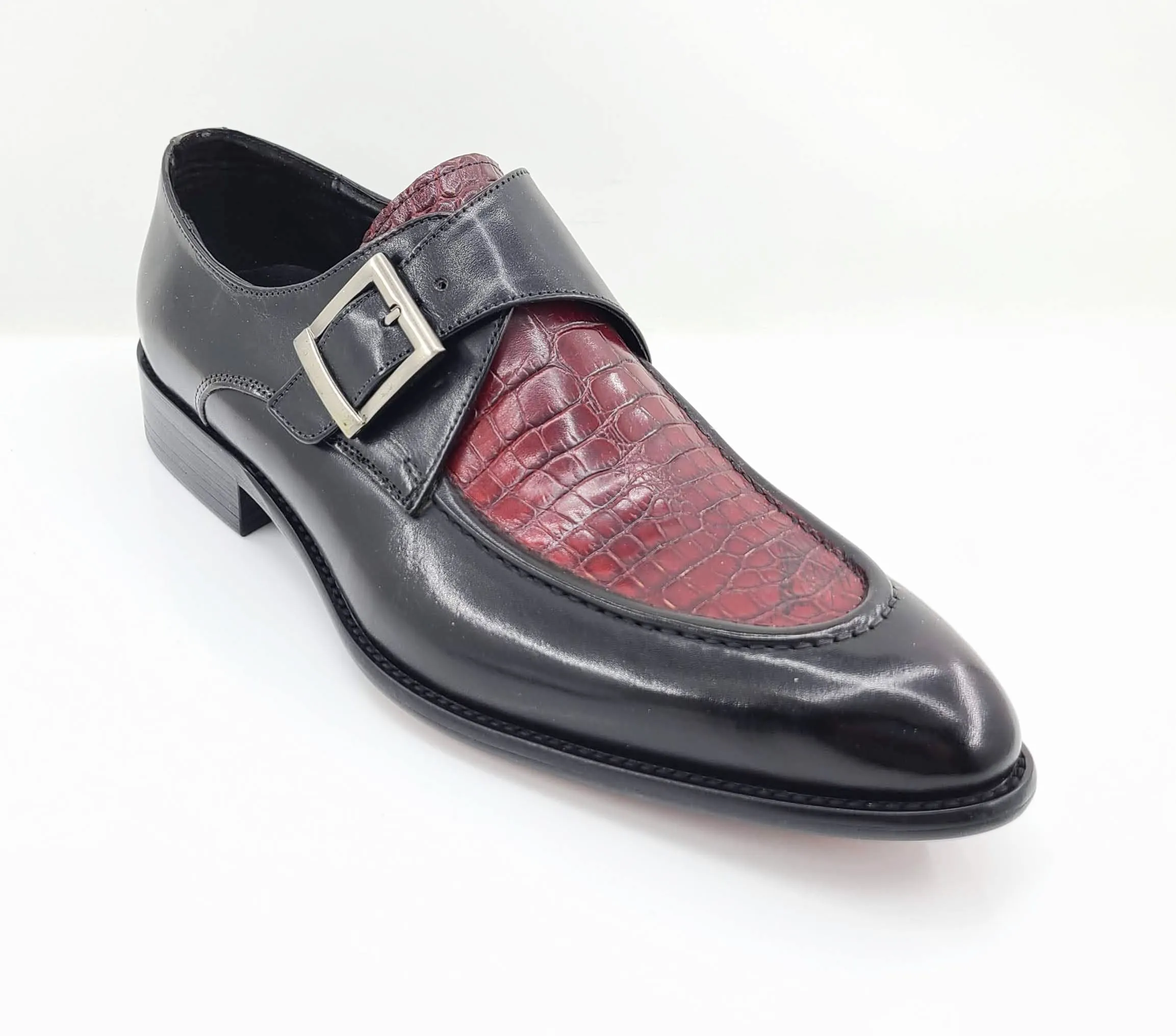 Calfskin Slip-On Spectator Monkstrap Shoe Black/Burgundy