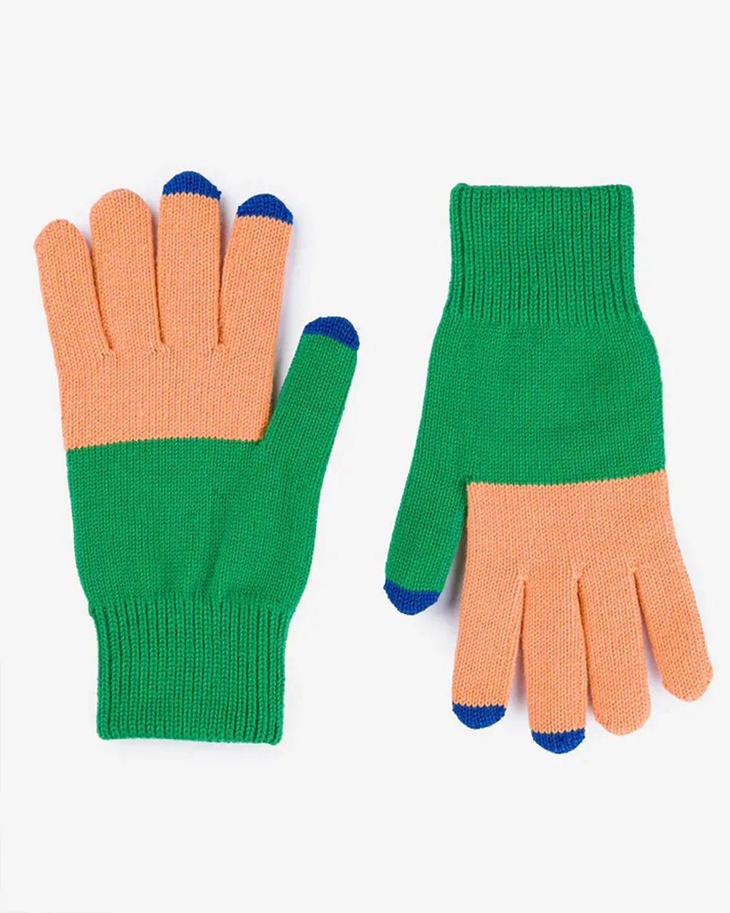 Touchscreen-Compatible Colorblock Gloves in Kelly Green and Peach