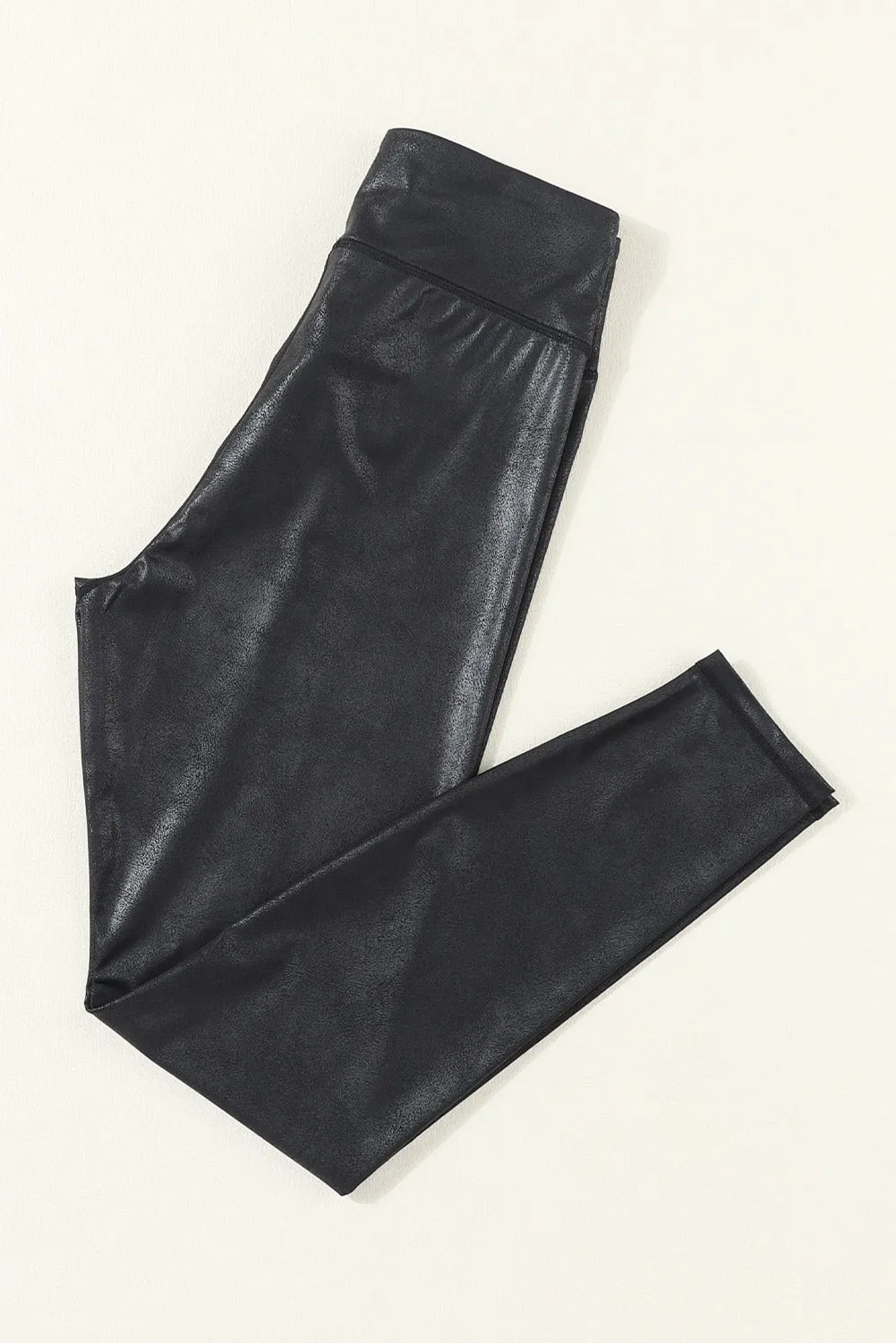 Crossed Dip Waist Sleek Leather Leggings