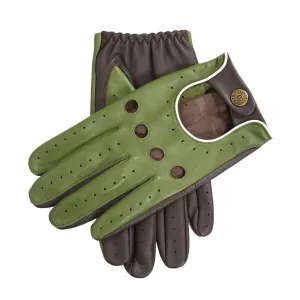 Dents Mens Touchscreen Three Colour Leather Driving Gloves - Lincoln Green/Brown/White