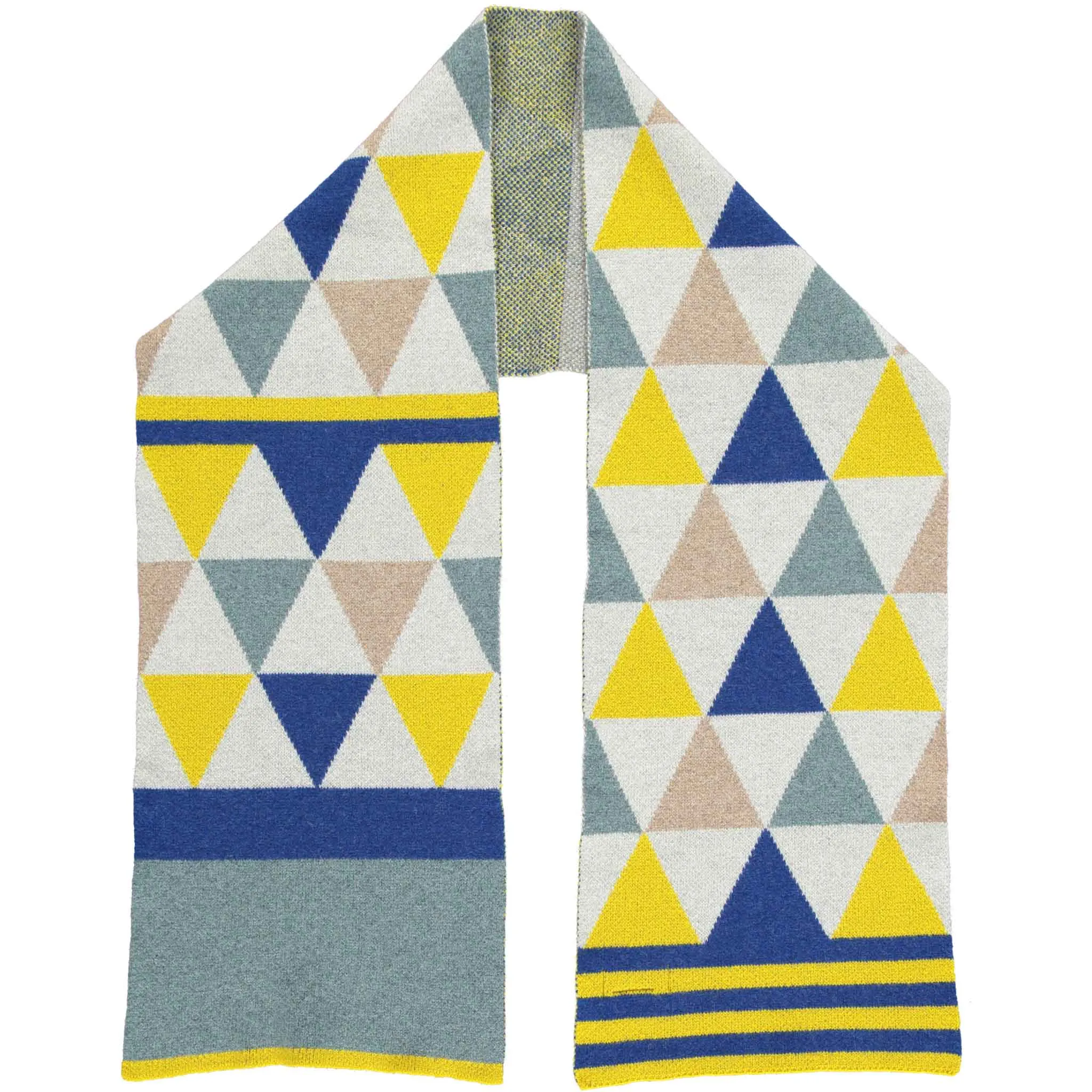 Electric Yellow & Marine Blue Triangle Stripe Lambswool Scarf