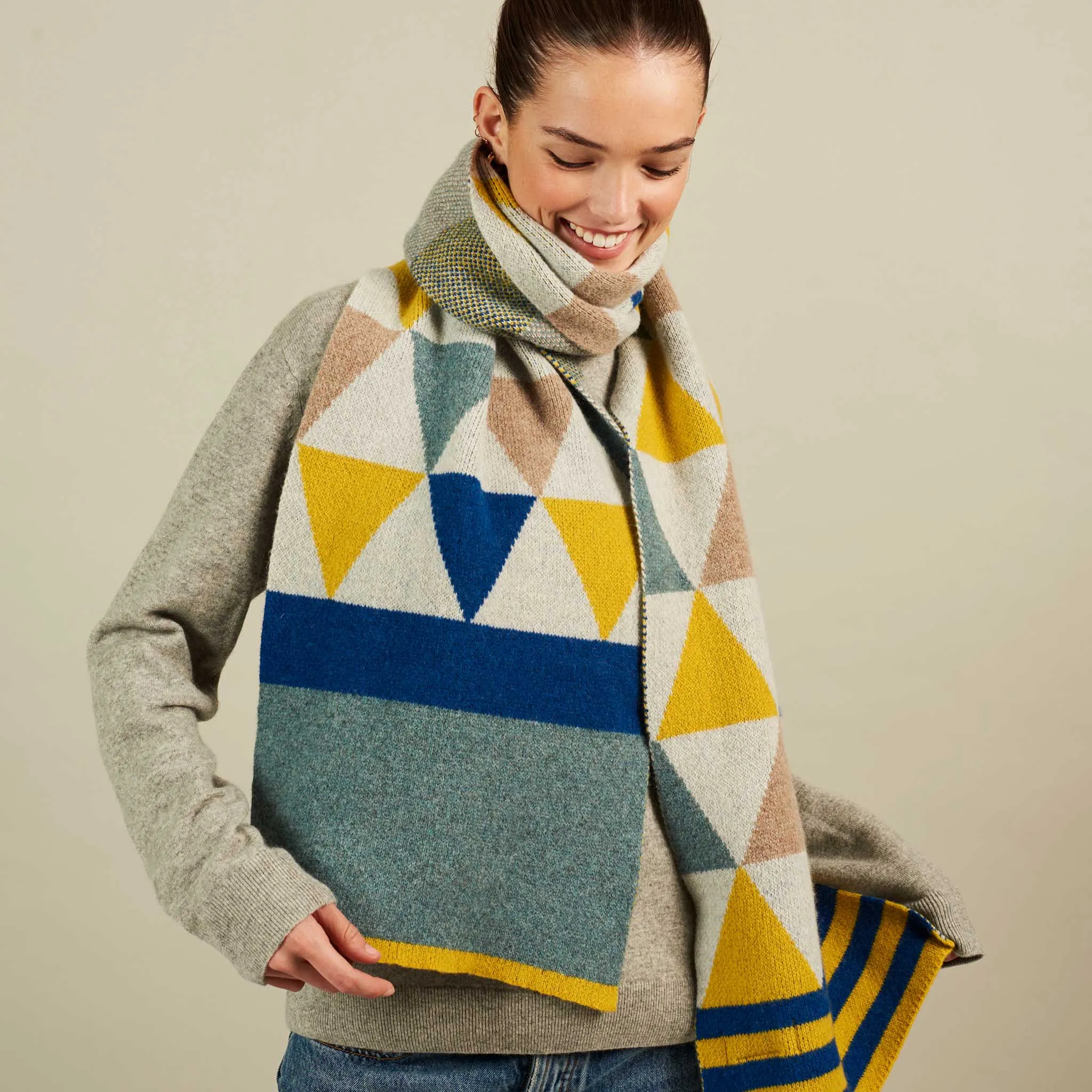 Electric Yellow & Marine Blue Triangle Stripe Lambswool Scarf