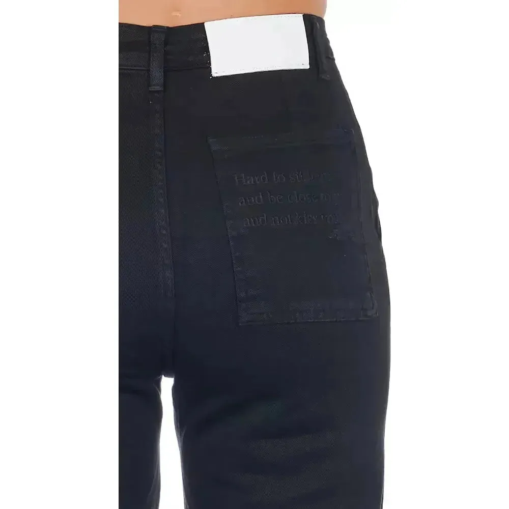 Frankie Morello Black Cotton Women Cropped Pant