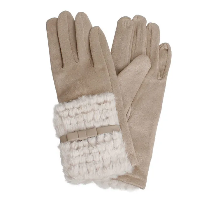 Gloves Ribbon Fur Winter Gloves for Women