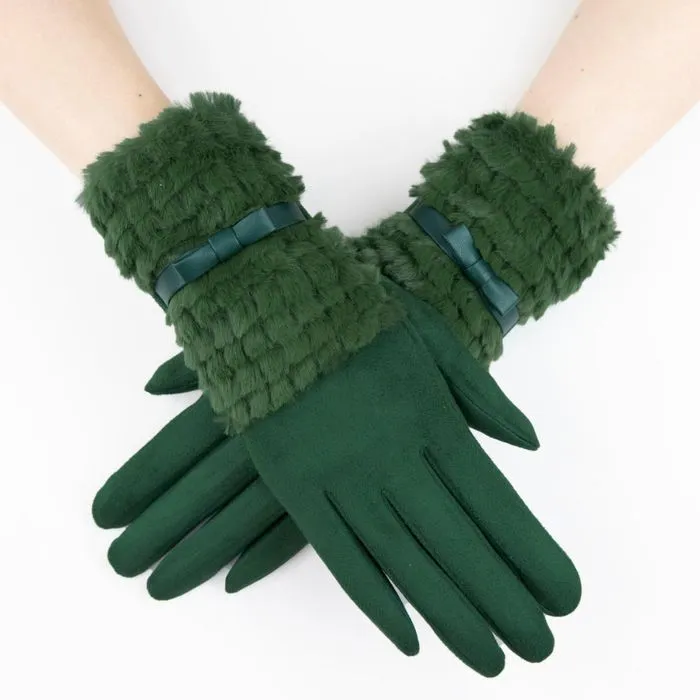 Gloves Ribbon Fur Winter Gloves for Women