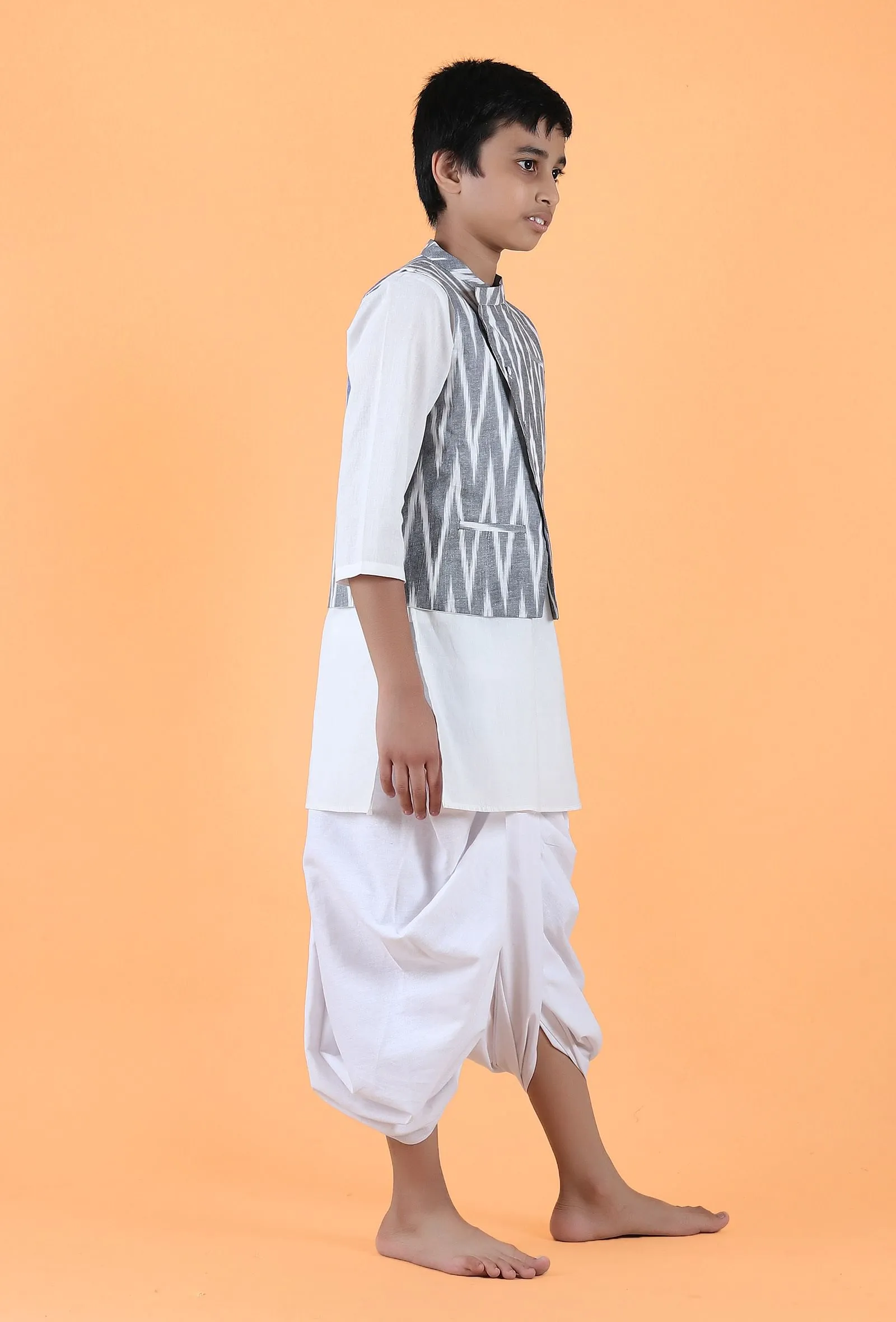 Grey Ikat Cotton Nehru Jacket