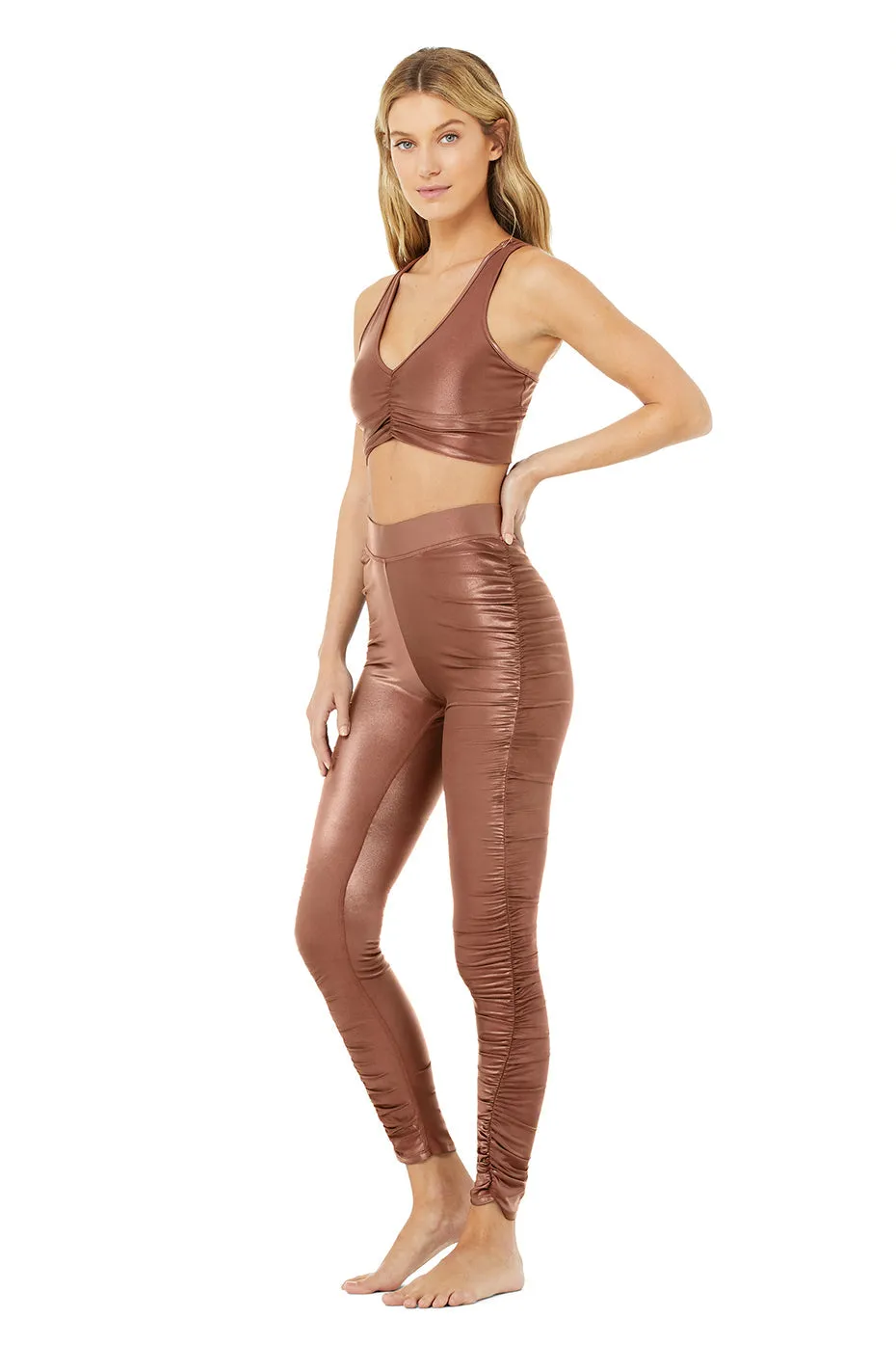 High-Waist Cinched Legging -  Chestnut Shine