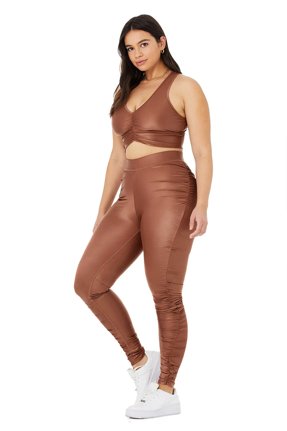 High-Waist Cinched Legging -  Chestnut Shine