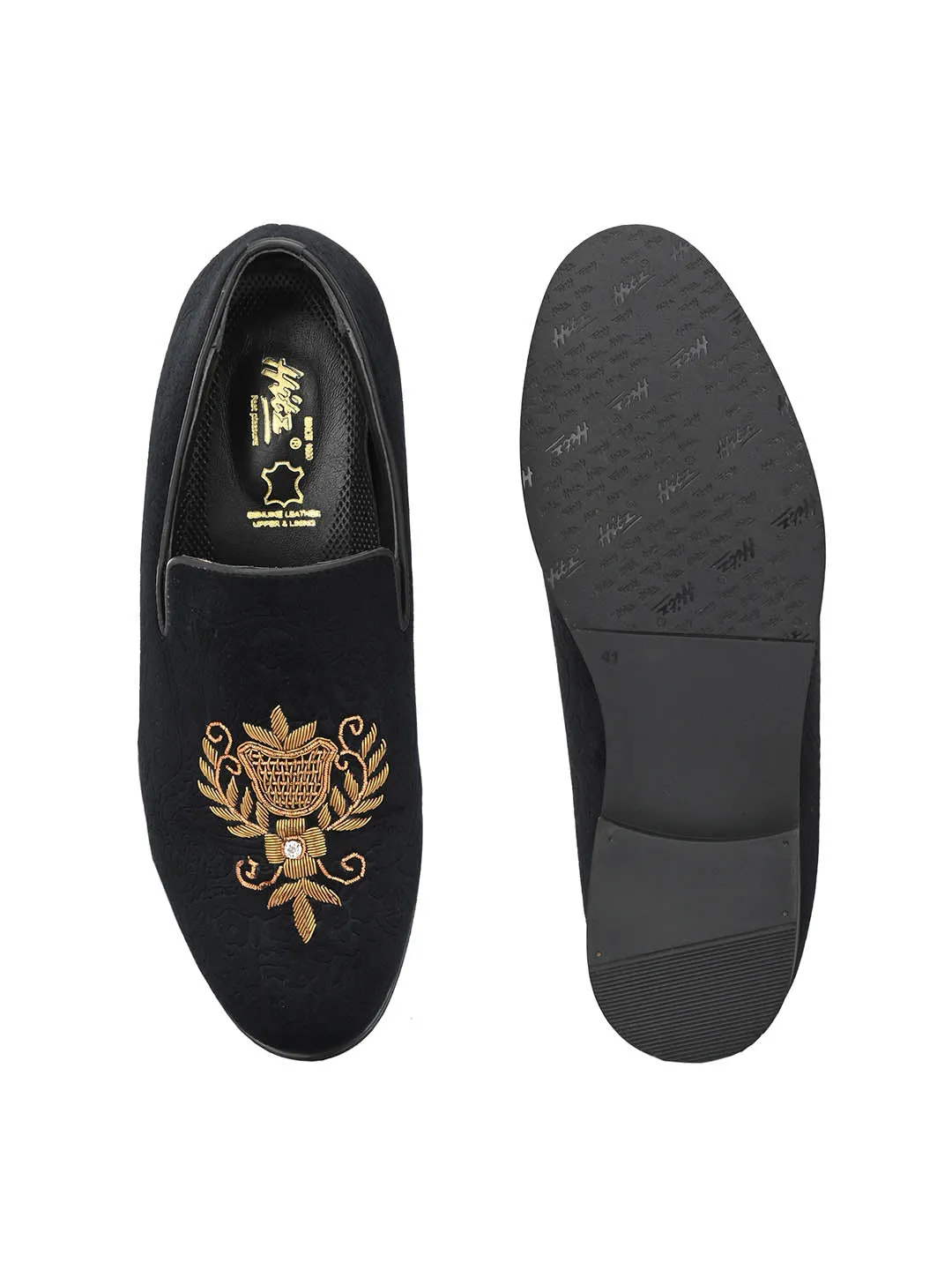 Hitz Men's Black Slip-On Ethnic Embroidery Shoes