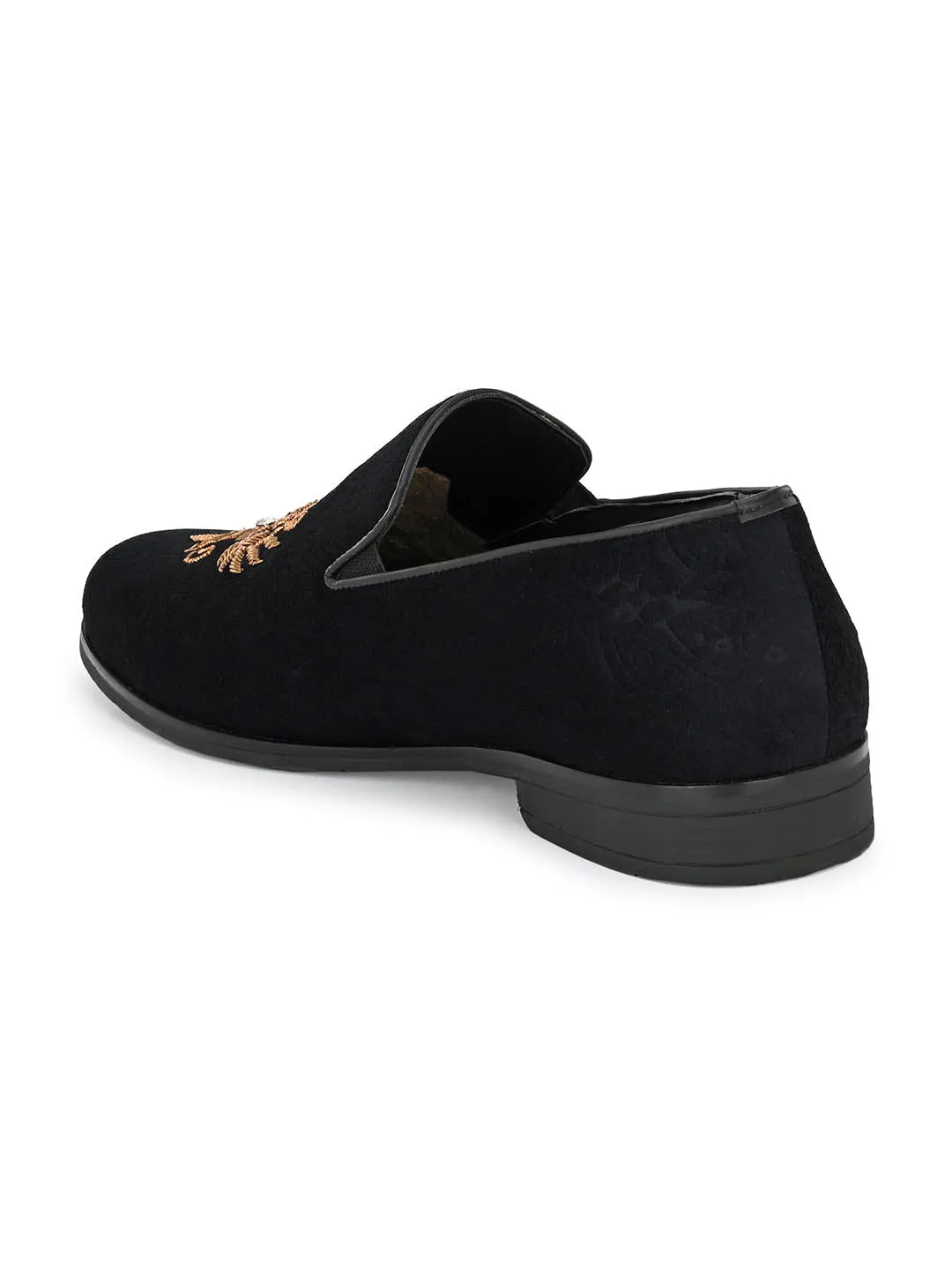 Hitz Men's Black Slip-On Ethnic Embroidery Shoes