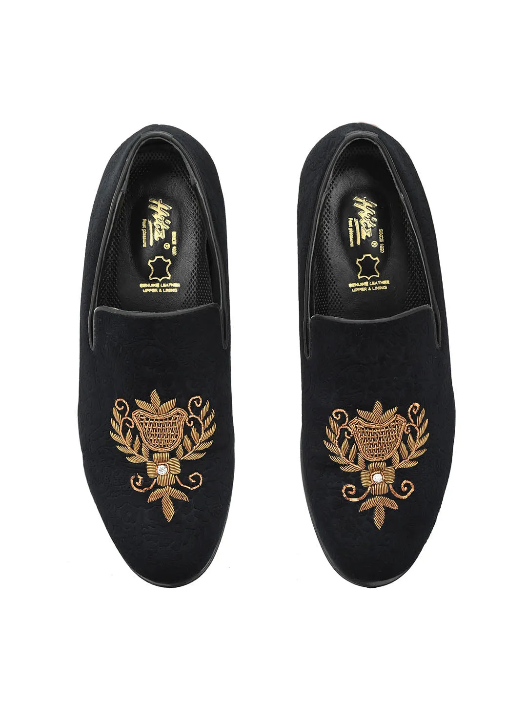 Hitz Men's Black Slip-On Ethnic Embroidery Shoes