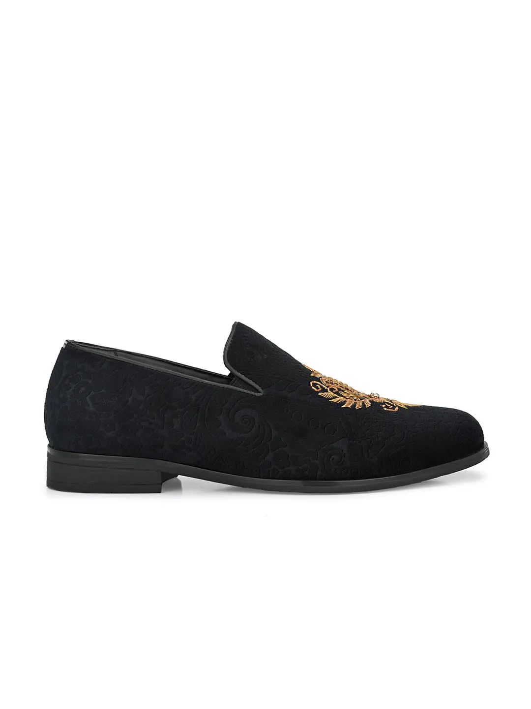 Hitz Men's Black Slip-On Ethnic Embroidery Shoes