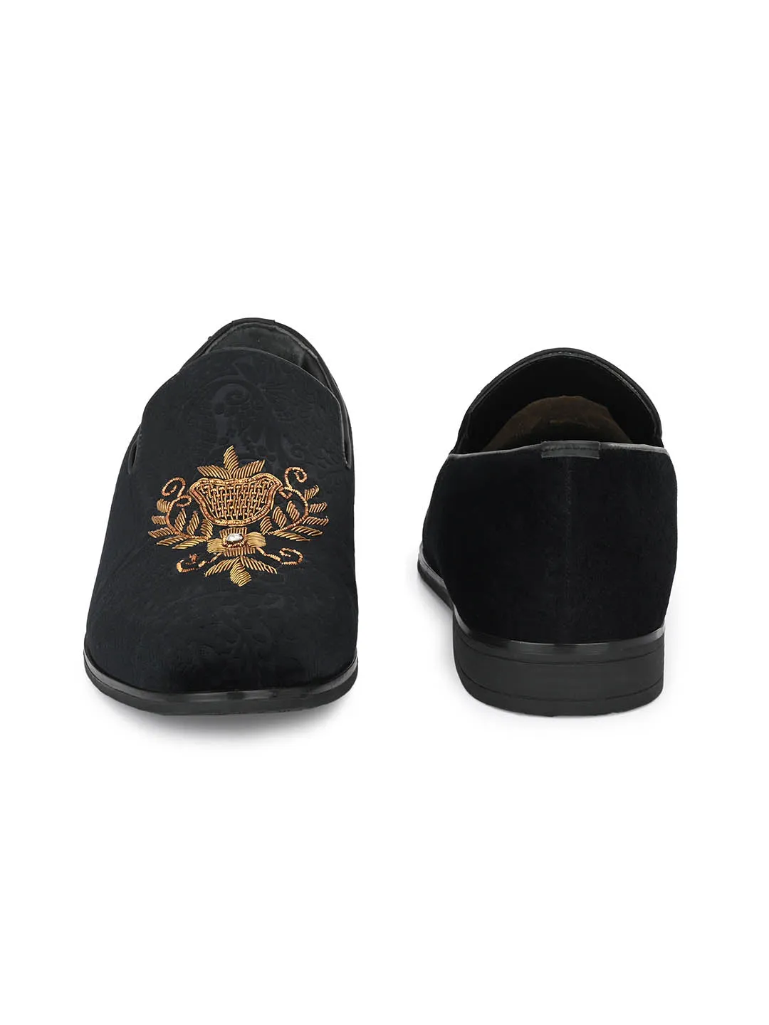 Hitz Men's Black Slip-On Ethnic Embroidery Shoes