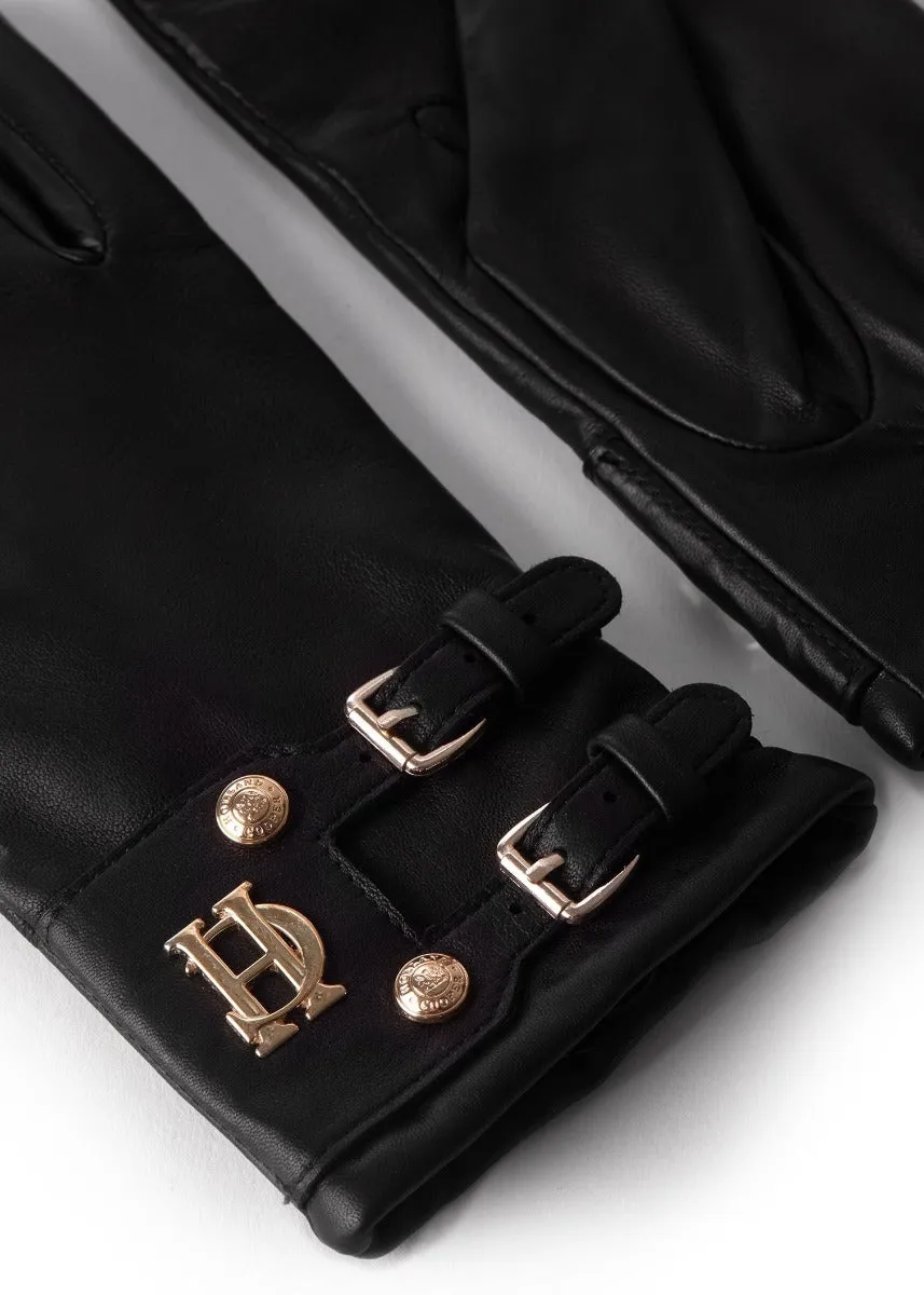 Holland Cooper Monogram Leather Gloves in Black