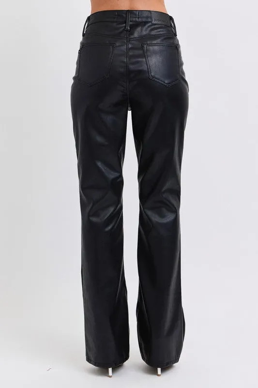 Judy Blue Black High Waist Tummy Control Faux Vegan Leather Bootcut Pants