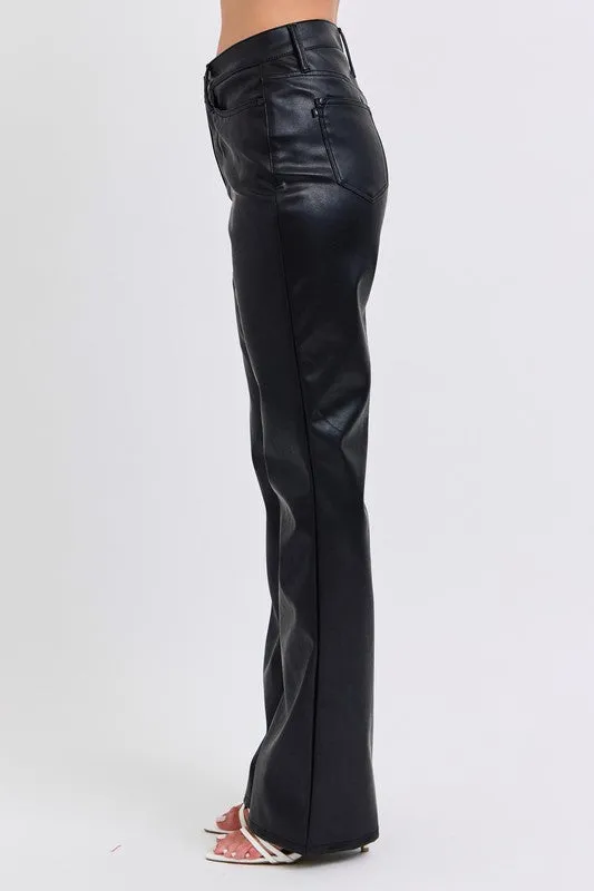 Judy Blue Black High Waist Tummy Control Faux Vegan Leather Bootcut Pants