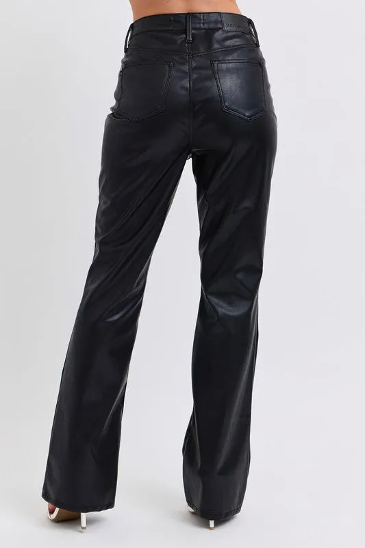 Judy Blue Black High Waist Tummy Control Faux Vegan Leather Bootcut Pants