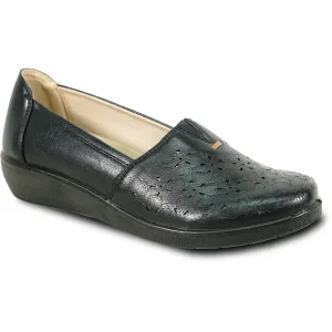 KOZI Women Comfort Casual Shoe OY3243 Wedge Slip-On Loafer Black