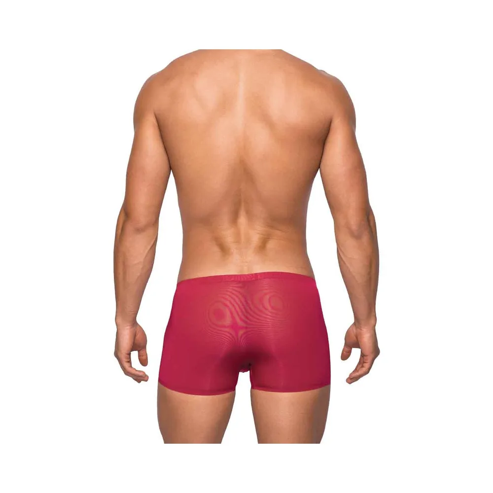 Male Power Seamless Sleek Sleek Short W/sheer Pouch Wine Xlarge