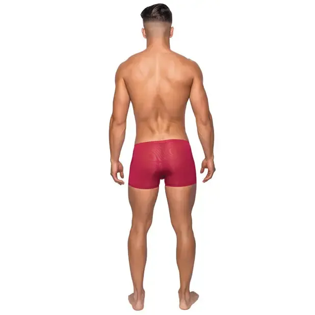 Male Power Seamless Sleek Sleek Short w/sheer pouch Wine Xlarge