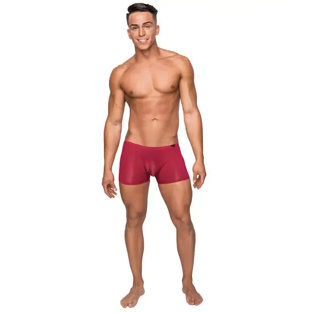 Male Power Seamless Sleek Sleek Short w/sheer pouch Wine Xlarge