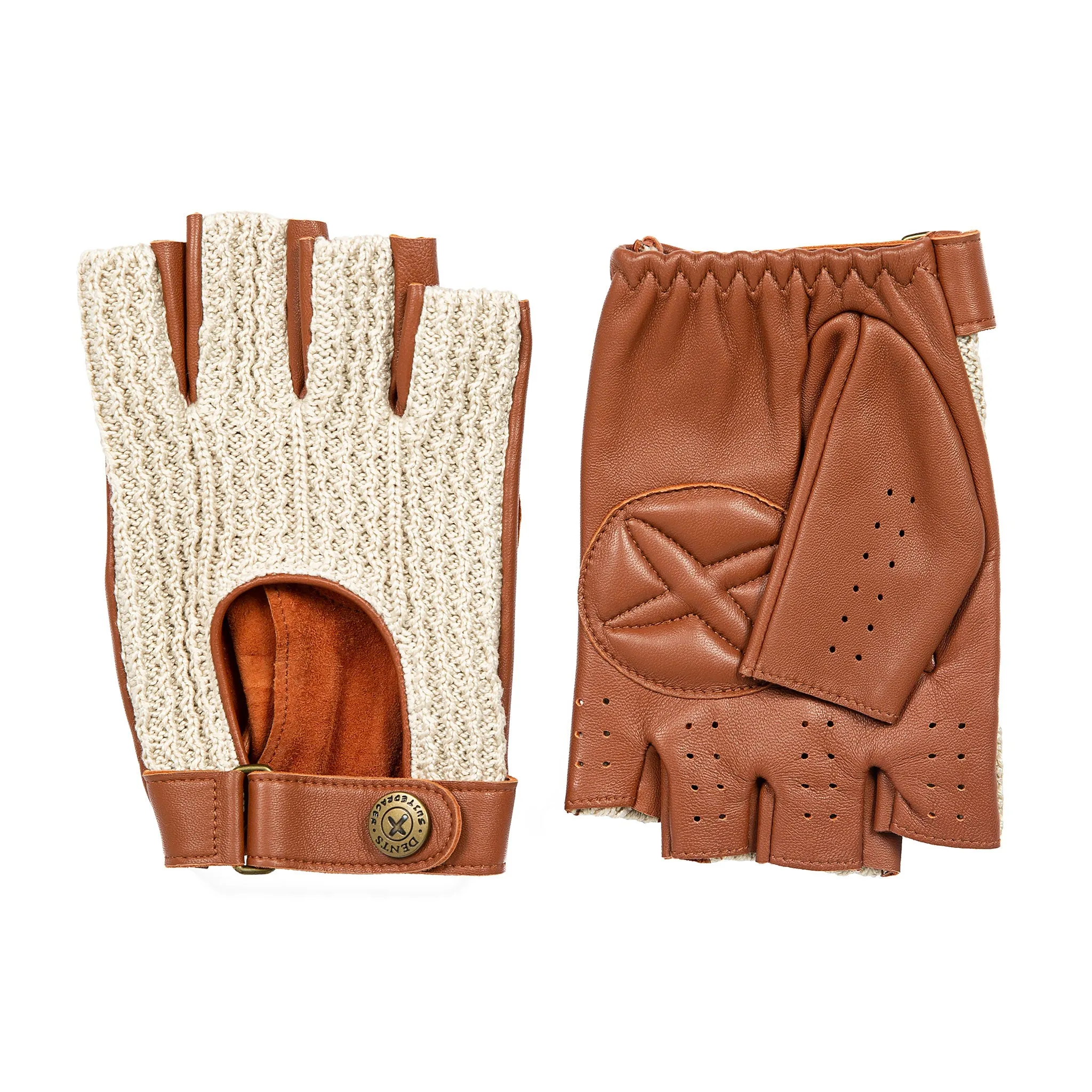 Men's The Suited Racer Fingerless Crochet-Back Leather Driving Gloves