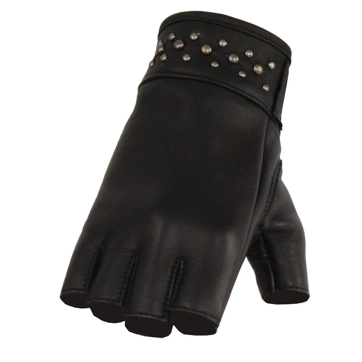 Milwaukee Leather MG7761 Women's Black Leather Gel Palm Fingerless Motorcycle Hand Gloves W/ Stylish ‘Wrist Detailing’