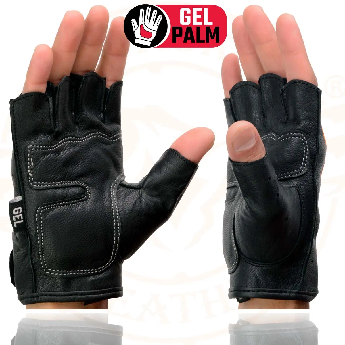 Milwaukee Leather SH198 Men's Black Leather Gel Padded Palm Fingerless