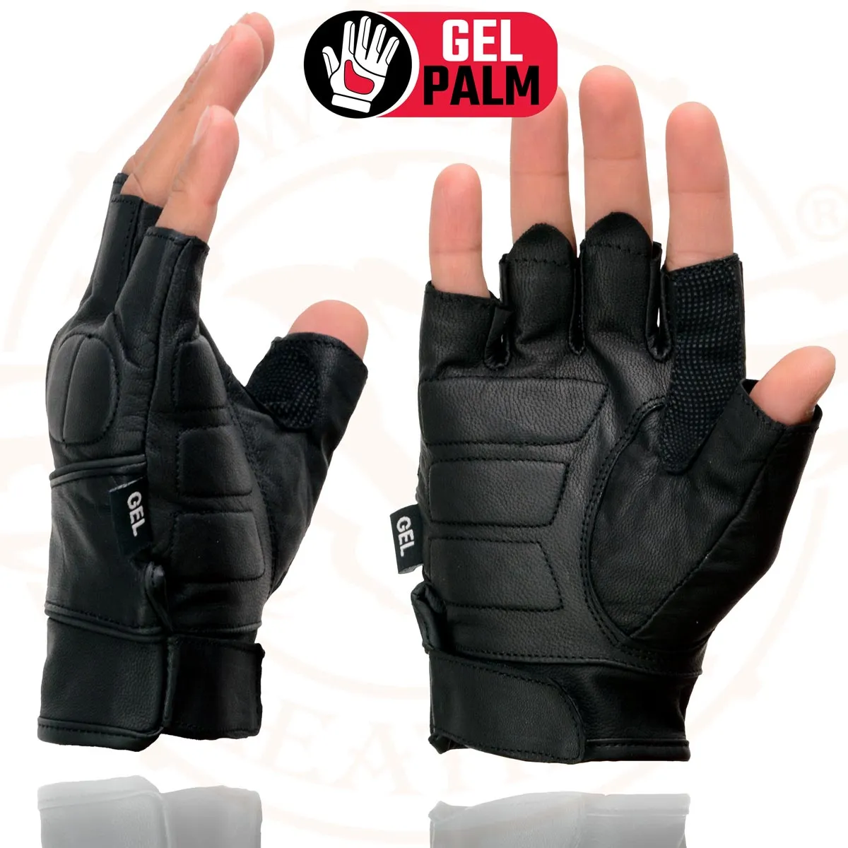 Milwaukee Leather SH462 Men's Black Leather Gel Palm Fingerless Motorcycle Hand Gloves W/ Soft and Stylish ‘Knuckle Pads’