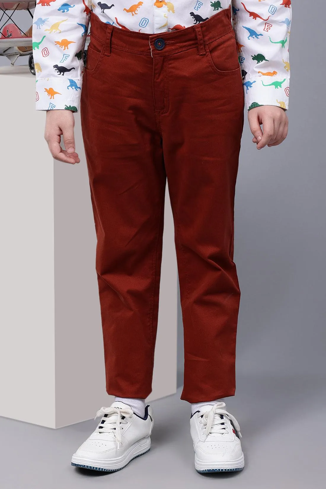 One Friday Kids Boys Brown Cotton Trouser