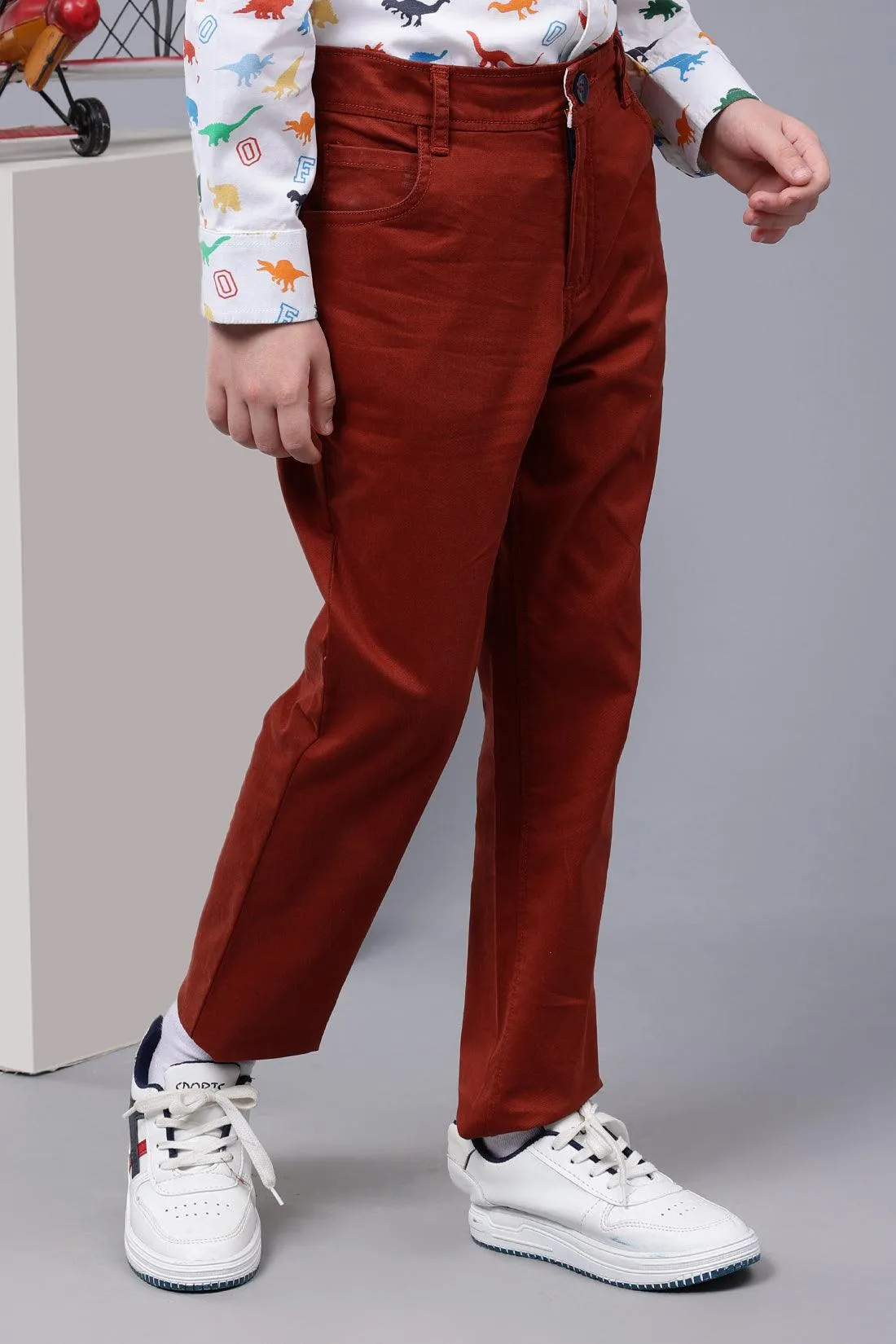 One Friday Kids Boys Brown Cotton Trouser