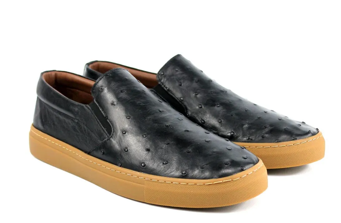 Pelle "Grafton" Ostrich Slip-On Loafer Black