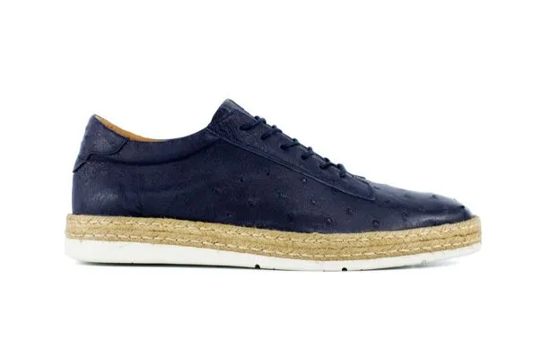 Pelle "Monaco" Ostrich Lace-Up Shoe Navy