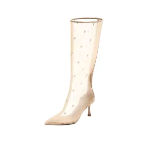 Pre Order:  Mesh Knee-High Thin Heels Pointed Toe Boots