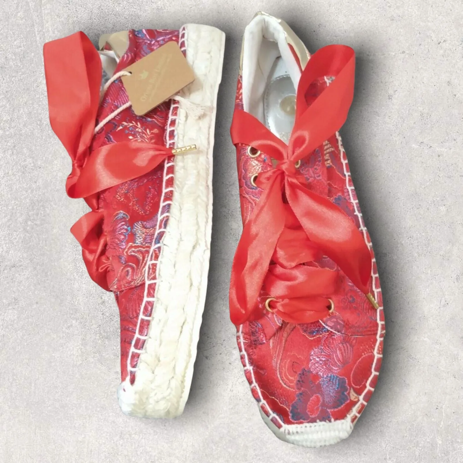 Replay Floral Red Embroidered Orient Box Chinese Espadrilles Trainers UK 7 EU 40