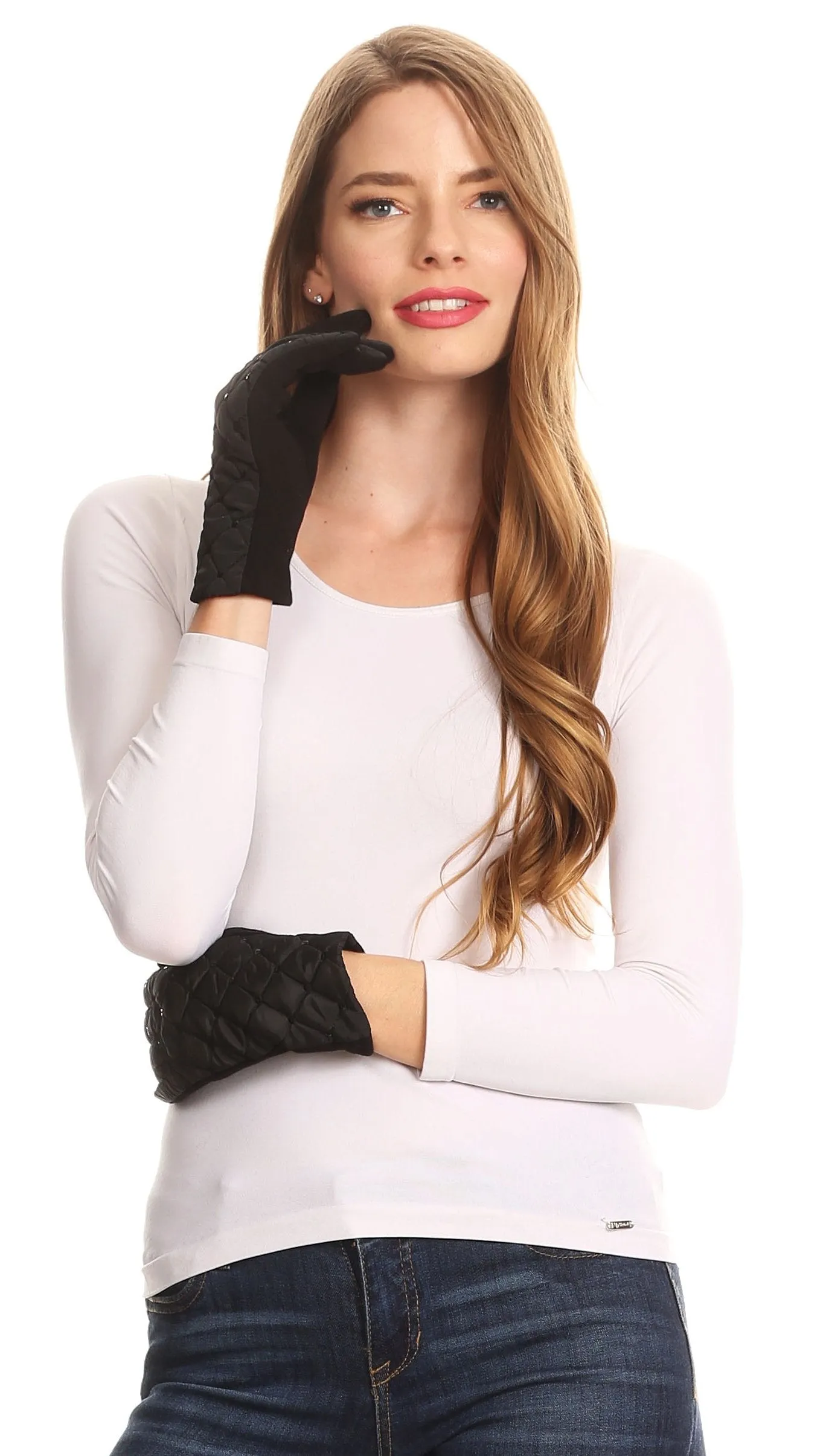 Sakkas Emie Quilted and Lace Super Soft Warm Driving Gloves Touch Screen Capable