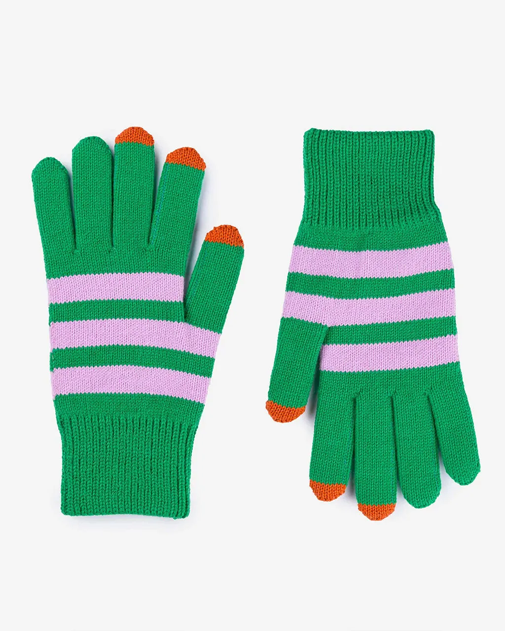 Striped Touchscreen Gloves - Kelly   Lilac