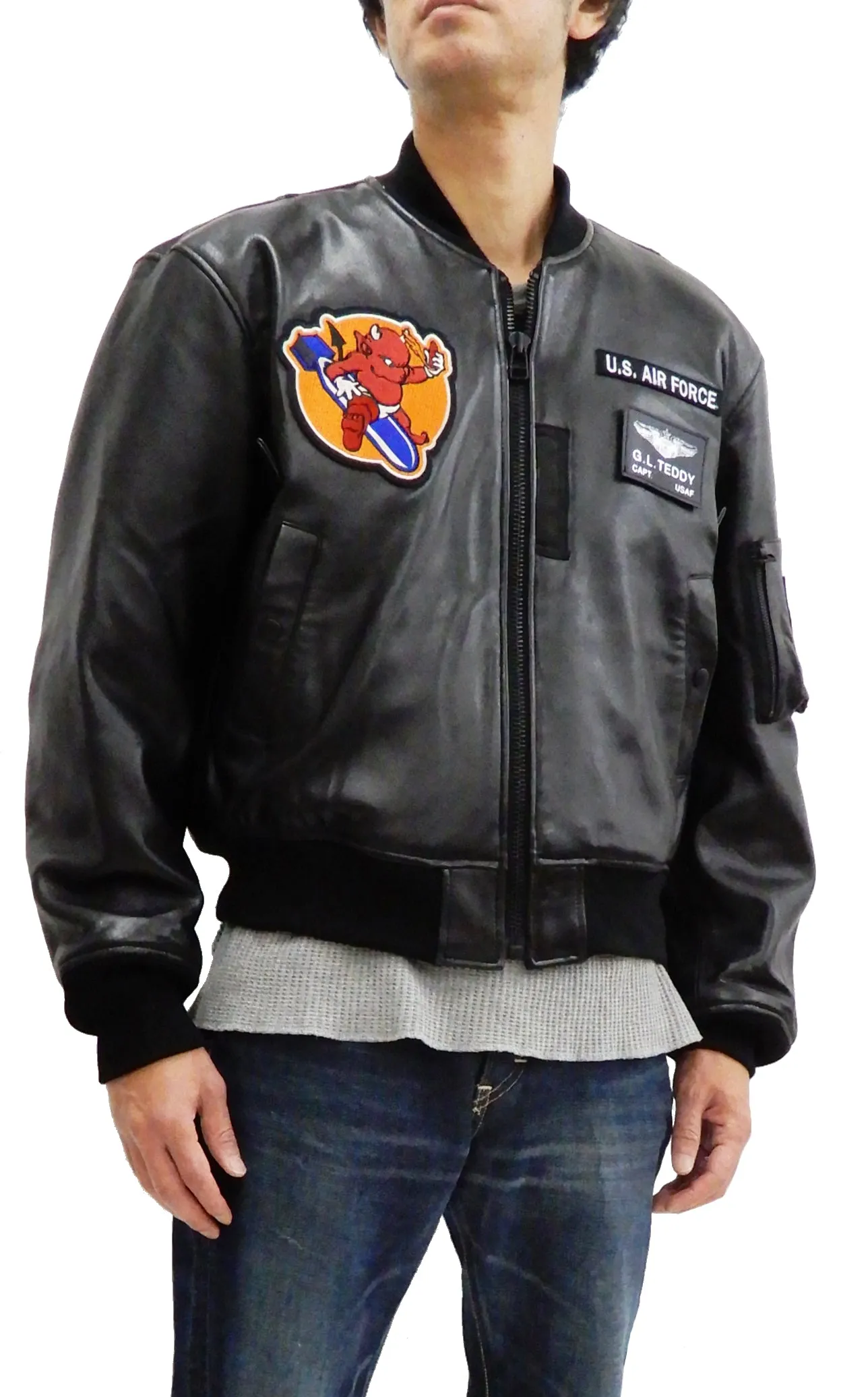 Tedman MA-1 Leather Jacket Men's Genuine Lambskin Custom Bomber MA1 TMAL-540 Black